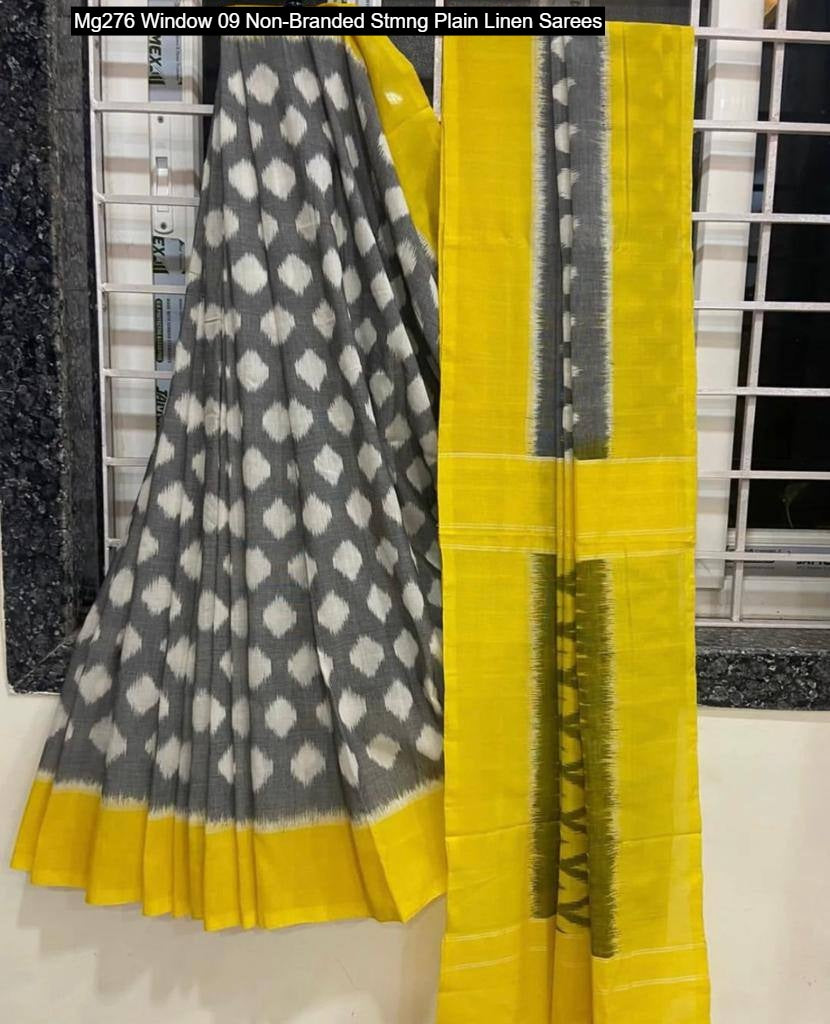 Mg276 Window 09 Non-Branded Stmng Plain Linen Sarees