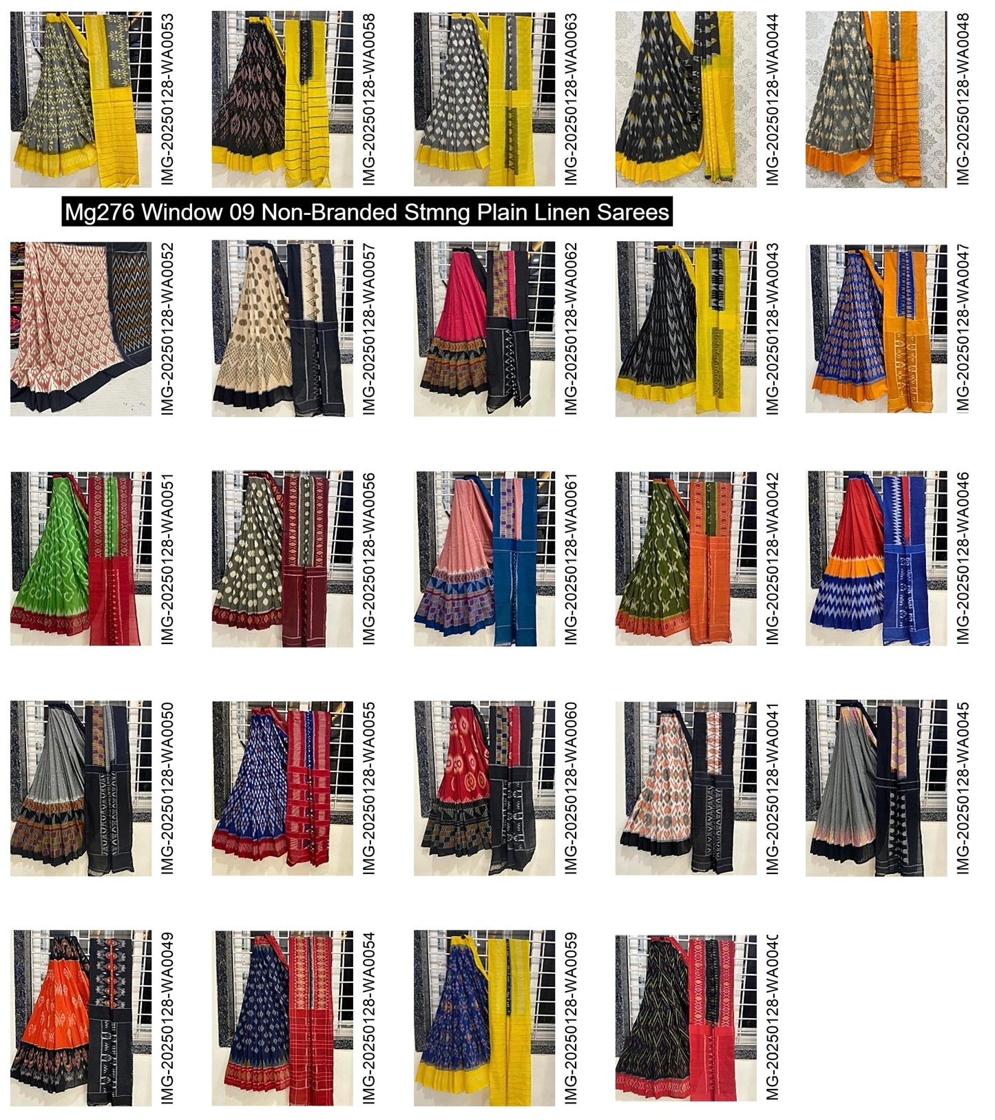 Mg276 Window 09 Non-Branded Stmng Plain Linen Sarees