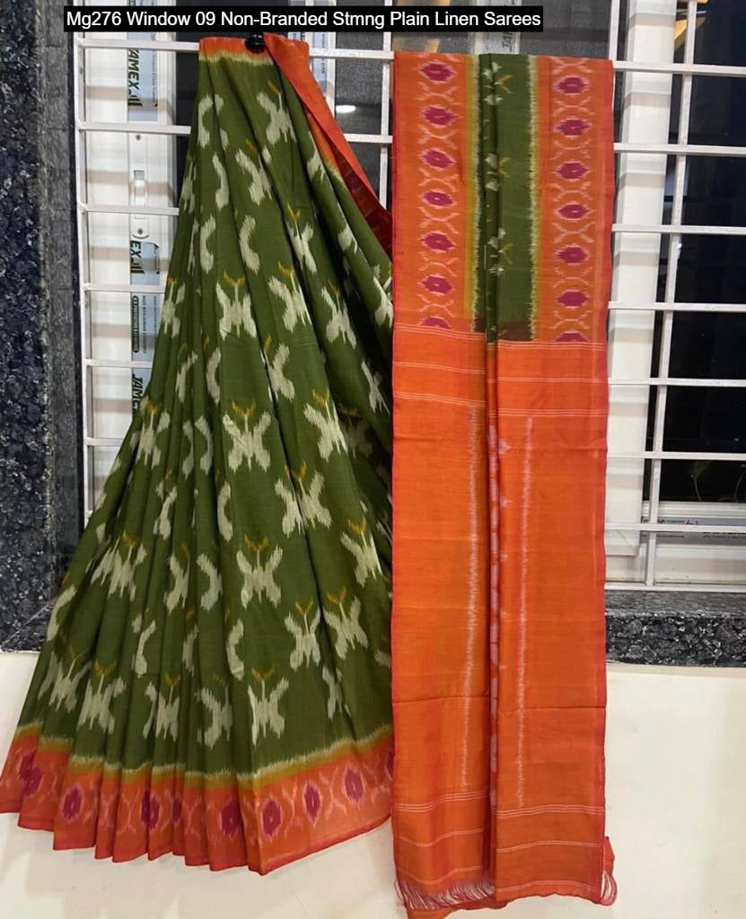 Mg276 Window 09 Non-Branded Stmng Plain Linen Sarees