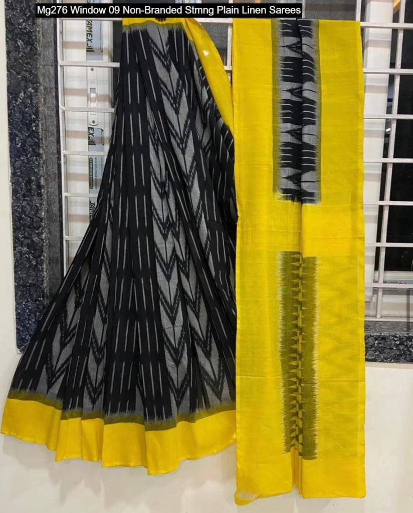 Mg276 Window 09 Non-Branded Stmng Plain Linen Sarees