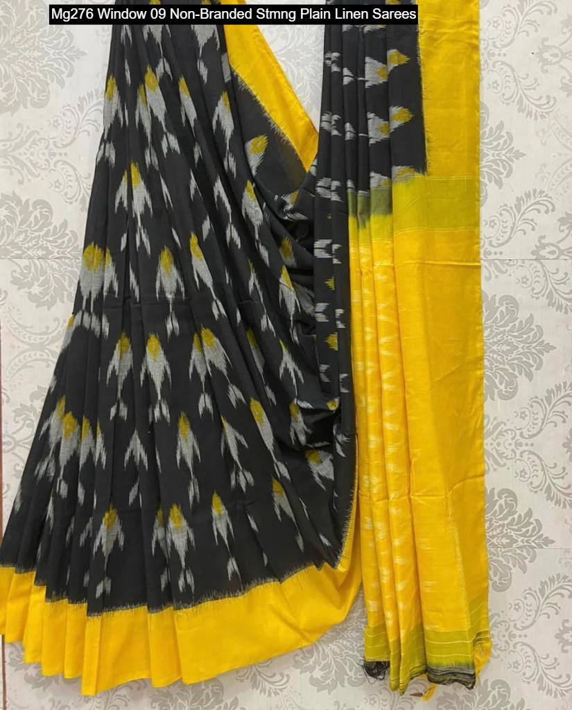 Mg276 Window 09 Non-Branded Stmng Plain Linen Sarees