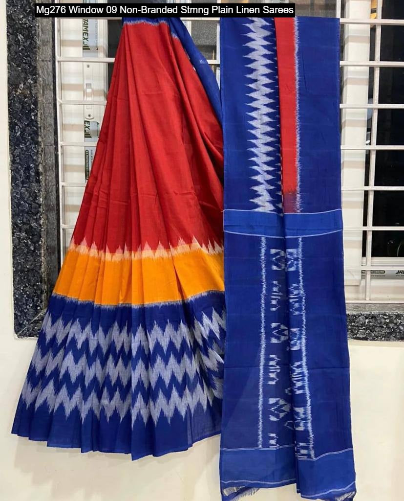Mg276 Window 09 Non-Branded Stmng Plain Linen Sarees