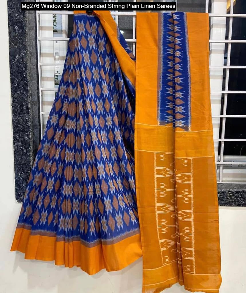 Mg276 Window 09 Non-Branded Stmng Plain Linen Sarees