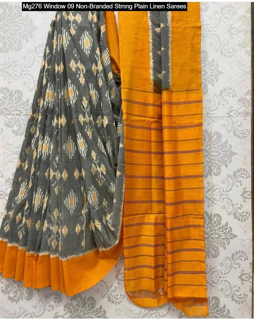 Mg276 Window 09 Non-Branded Stmng Plain Linen Sarees