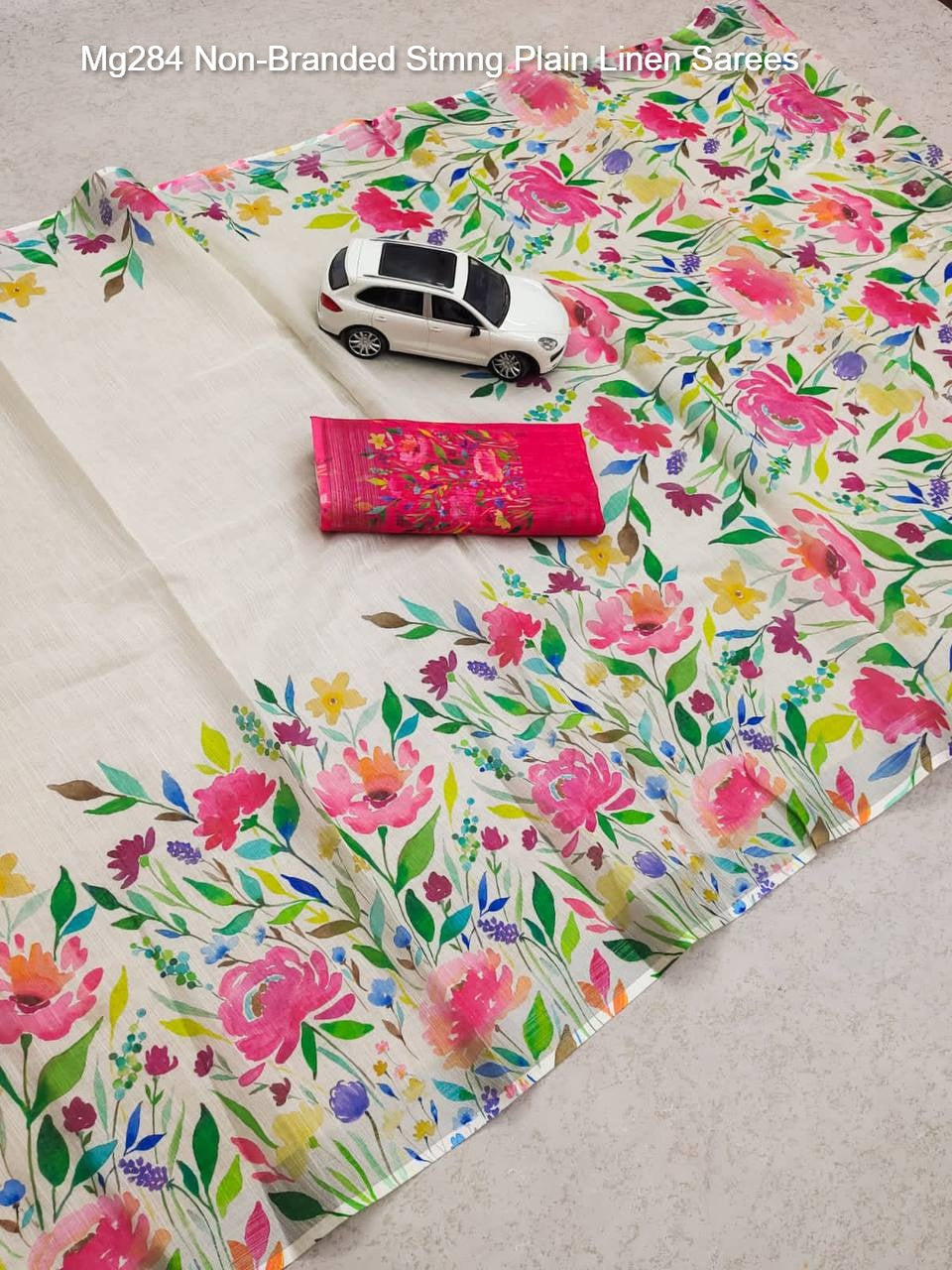 Mg284 Non-Branded Stmng Plain Linen Sarees