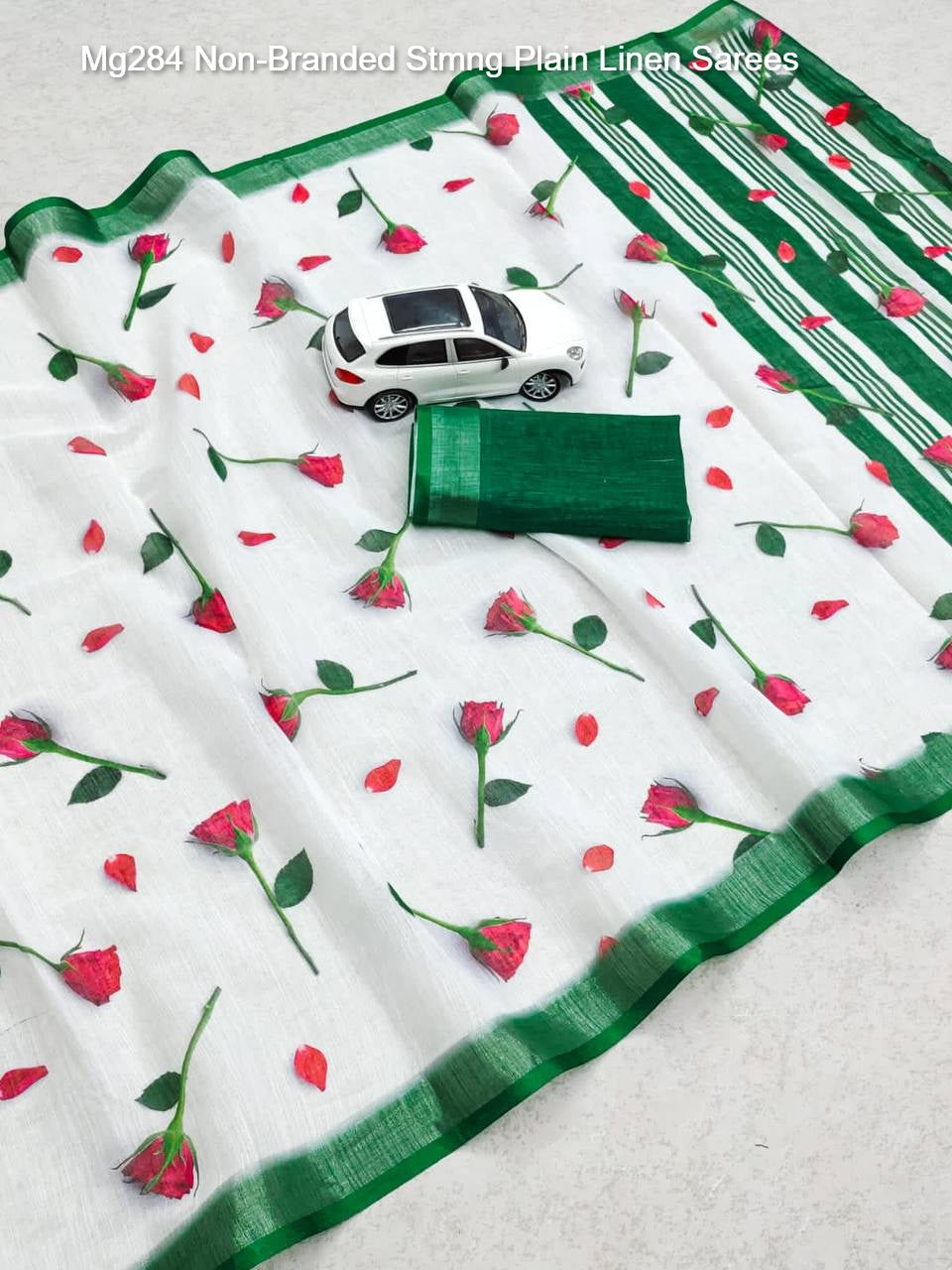 Mg284 Non-Branded Stmng Plain Linen Sarees