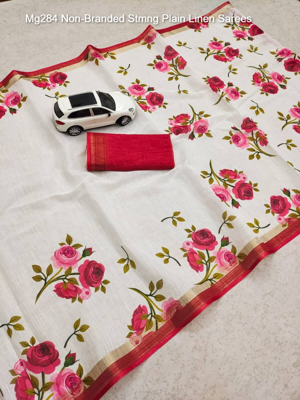 Mg284 Non-Branded Stmng Plain Linen Sarees