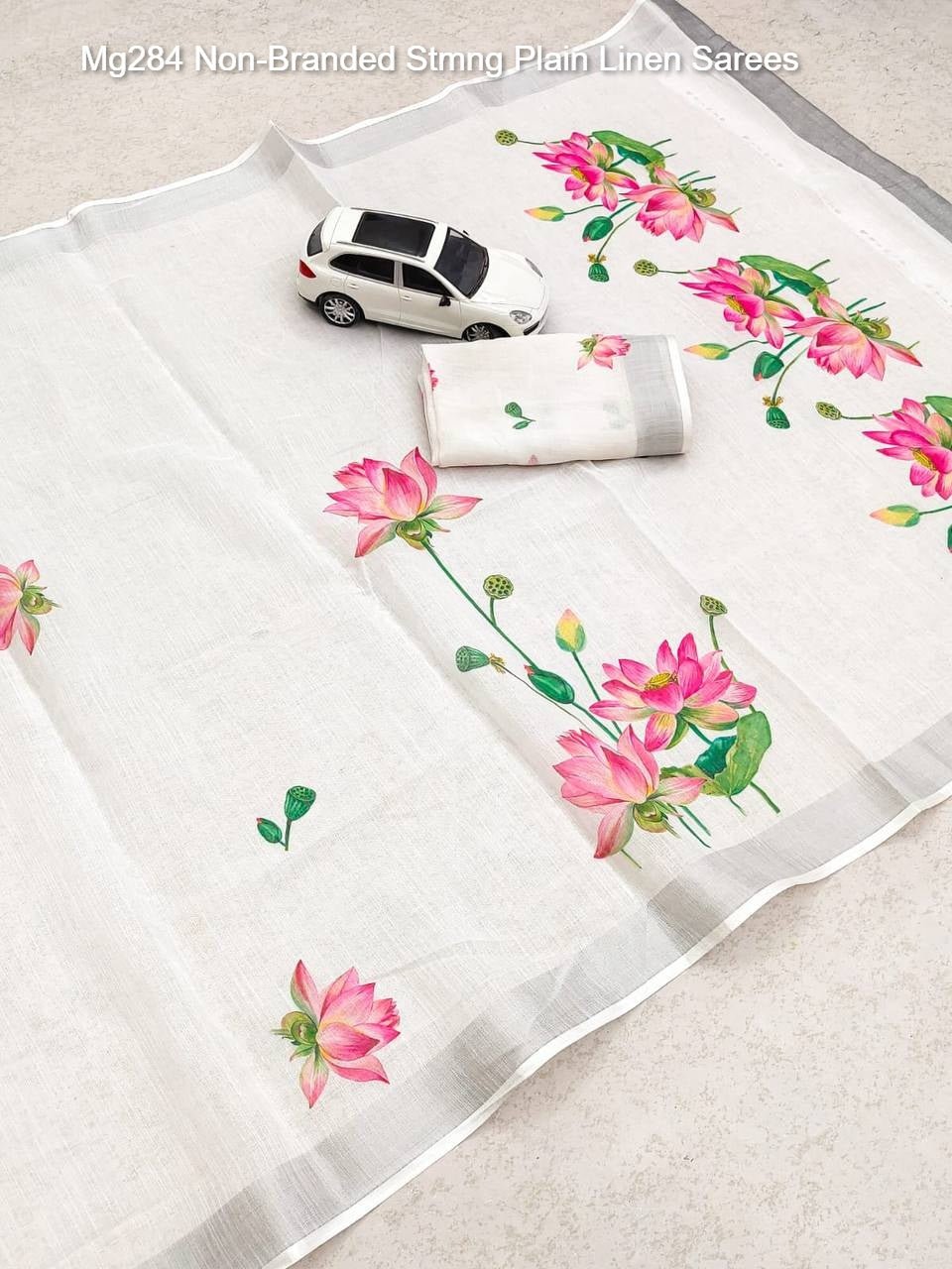 Mg284 Non-Branded Stmng Plain Linen Sarees