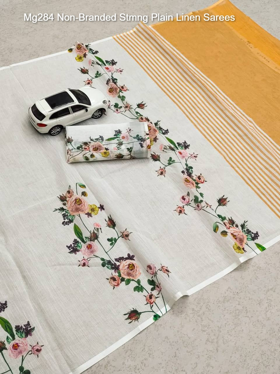 Mg284 Non-Branded Stmng Plain Linen Sarees