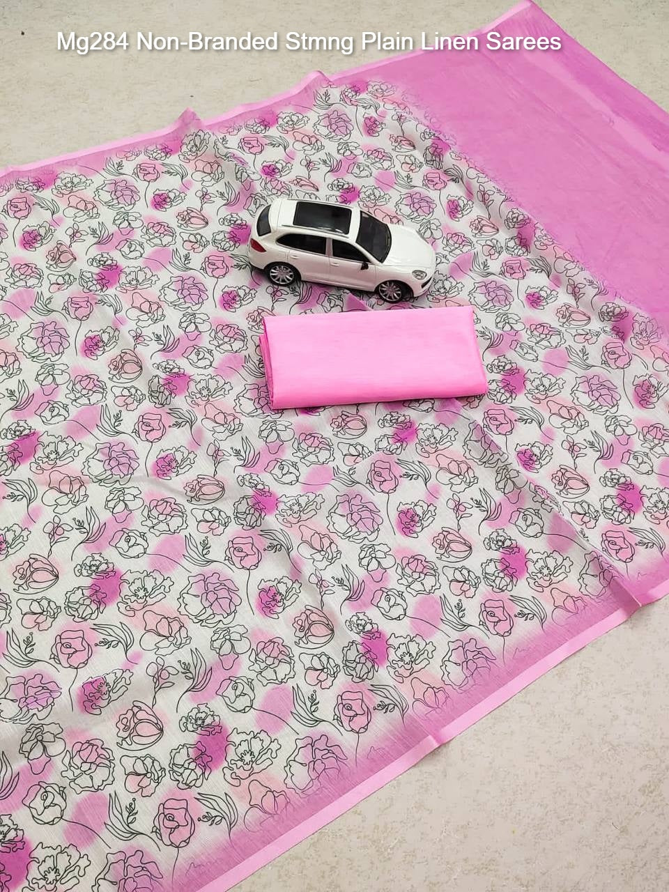 Mg284 Non-Branded Stmng Plain Linen Sarees