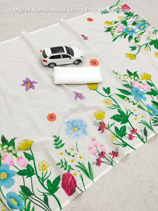Mg284 Non-Branded Stmng Plain Linen Sarees