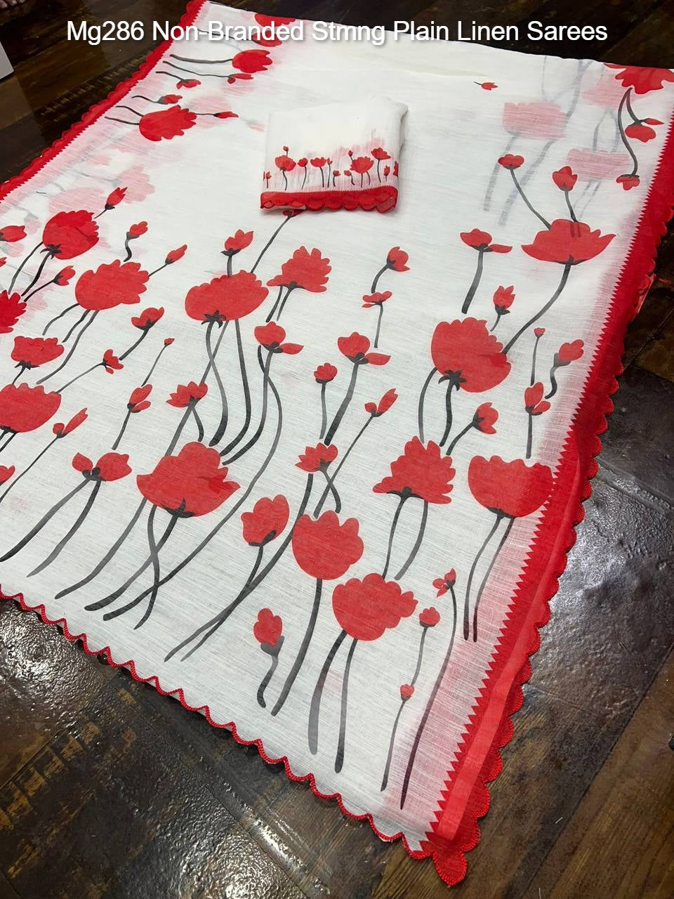 Mg286 Non-Branded Stmng Plain Linen Sarees