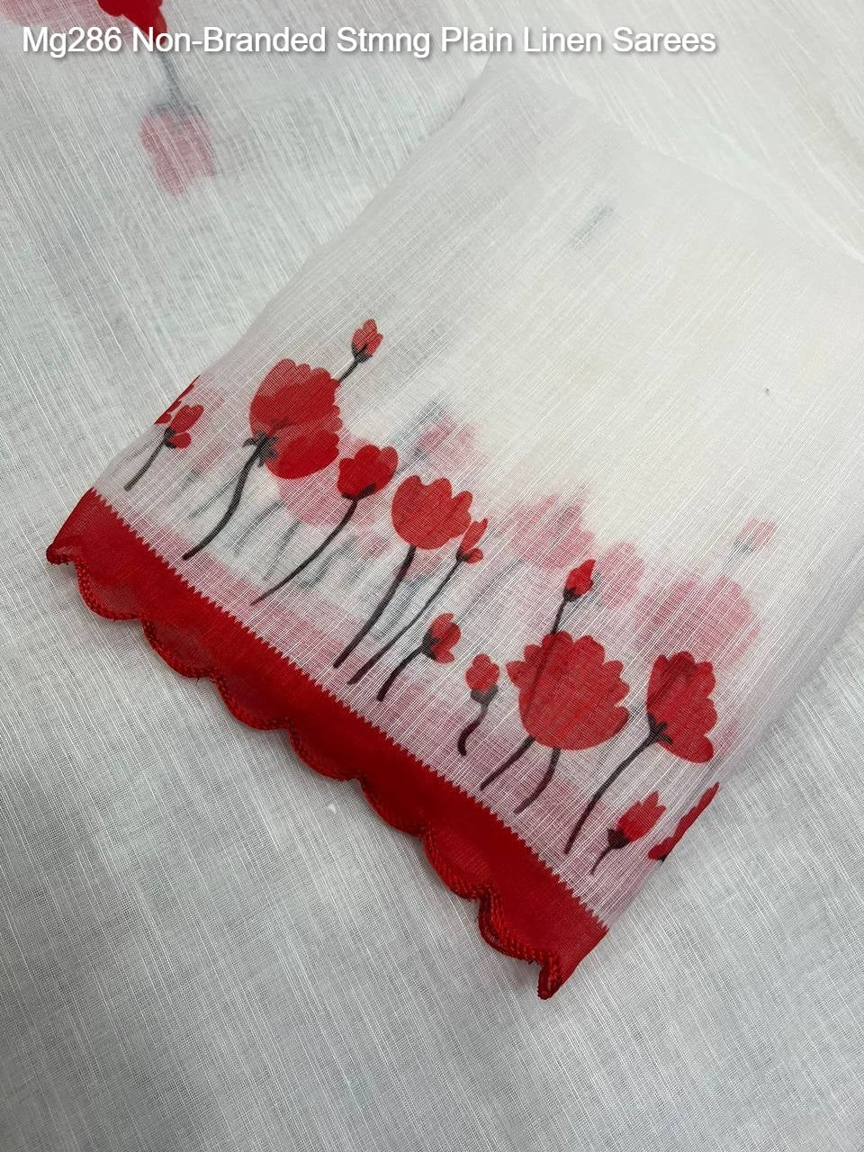 Mg286 Non-Branded Stmng Plain Linen Sarees