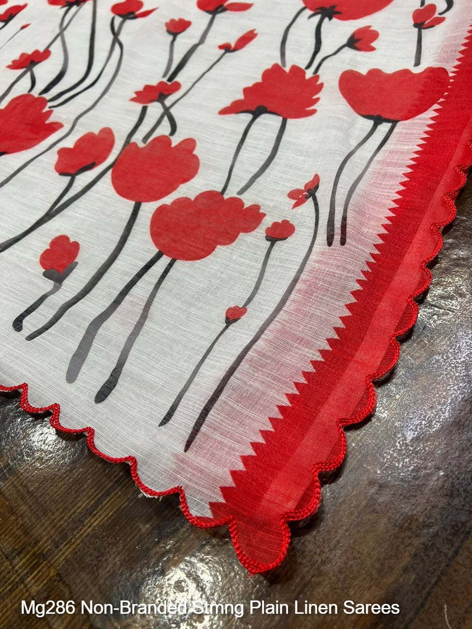 Mg286 Non-Branded Stmng Plain Linen Sarees