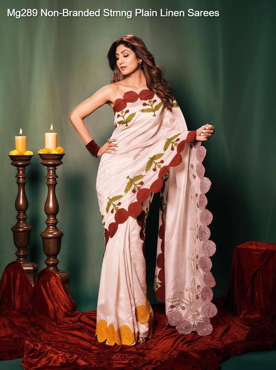 Mg289 Non-Branded Stmng Plain Linen Sarees