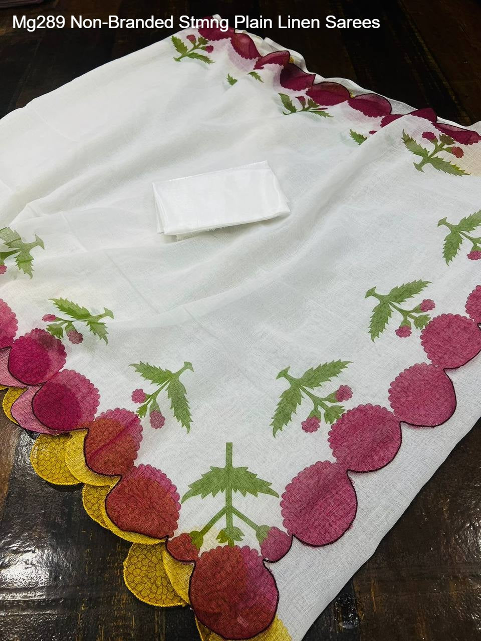 Mg289 Non-Branded Stmng Plain Linen Sarees