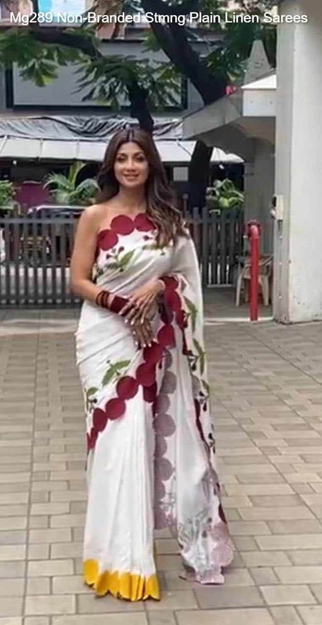 Mg289 Non-Branded Stmng Plain Linen Sarees