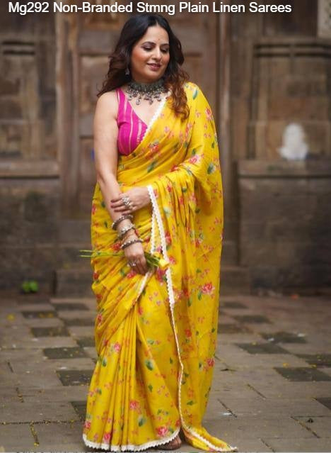 Mg292 Non-Branded Stmng Plain Linen Sarees