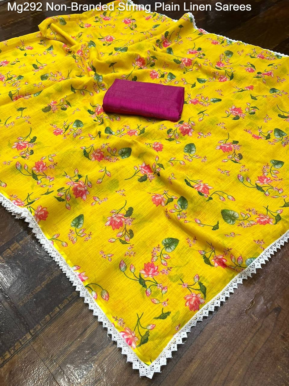 Mg292 Non-Branded Stmng Plain Linen Sarees