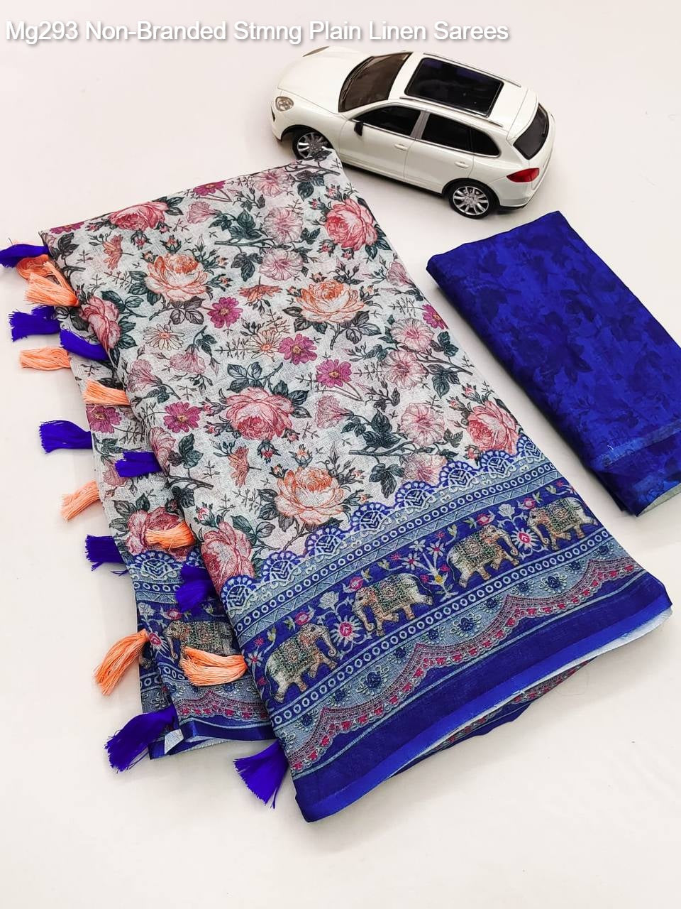 Mg293 Non-Branded Stmng Plain Linen Sarees