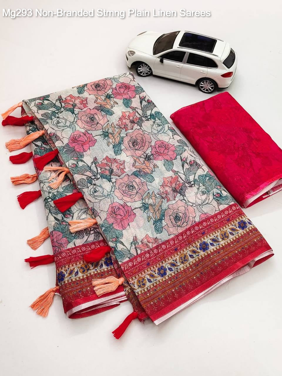 Mg293 Non-Branded Stmng Plain Linen Sarees