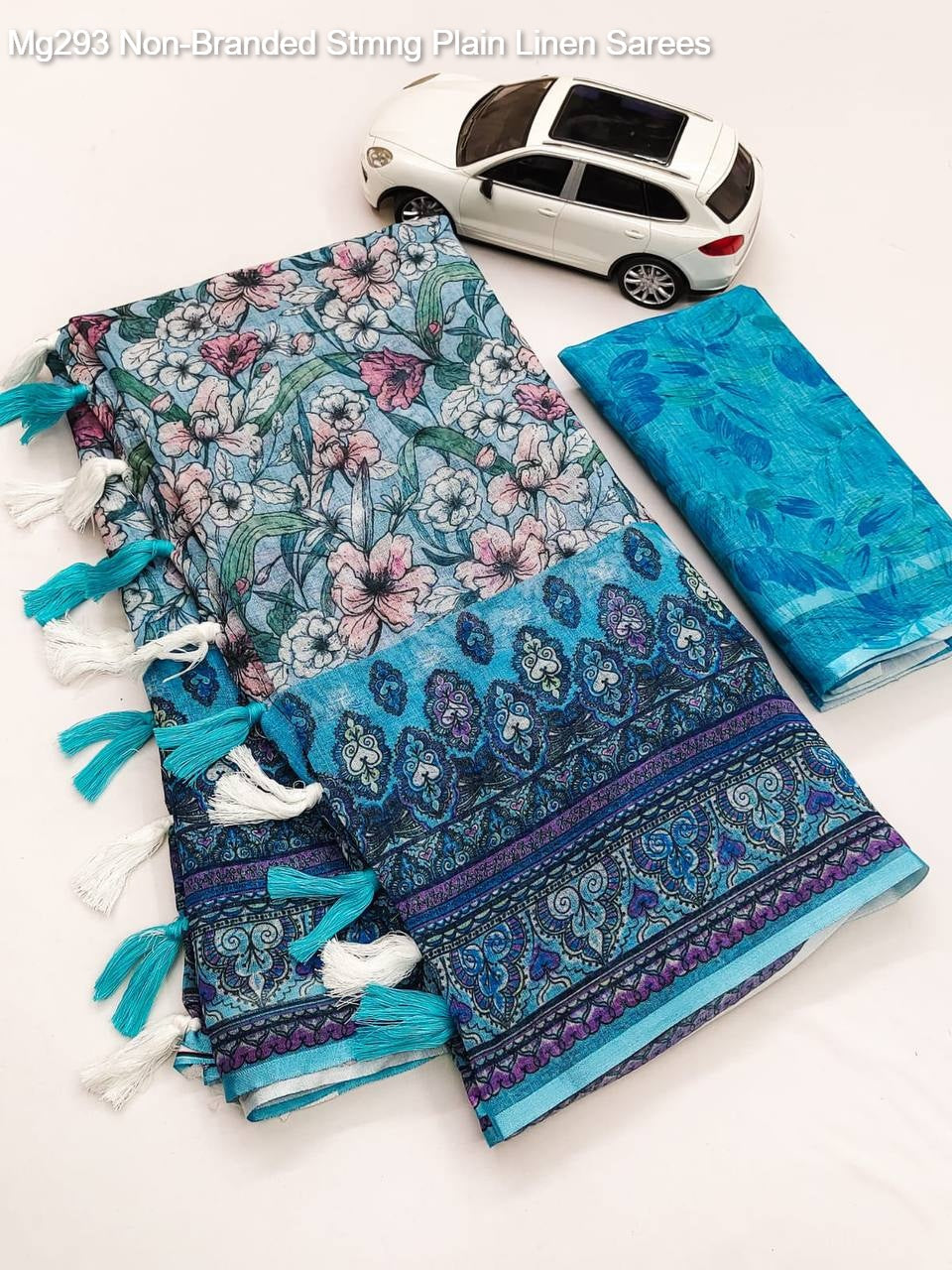 Mg293 Non-Branded Stmng Plain Linen Sarees