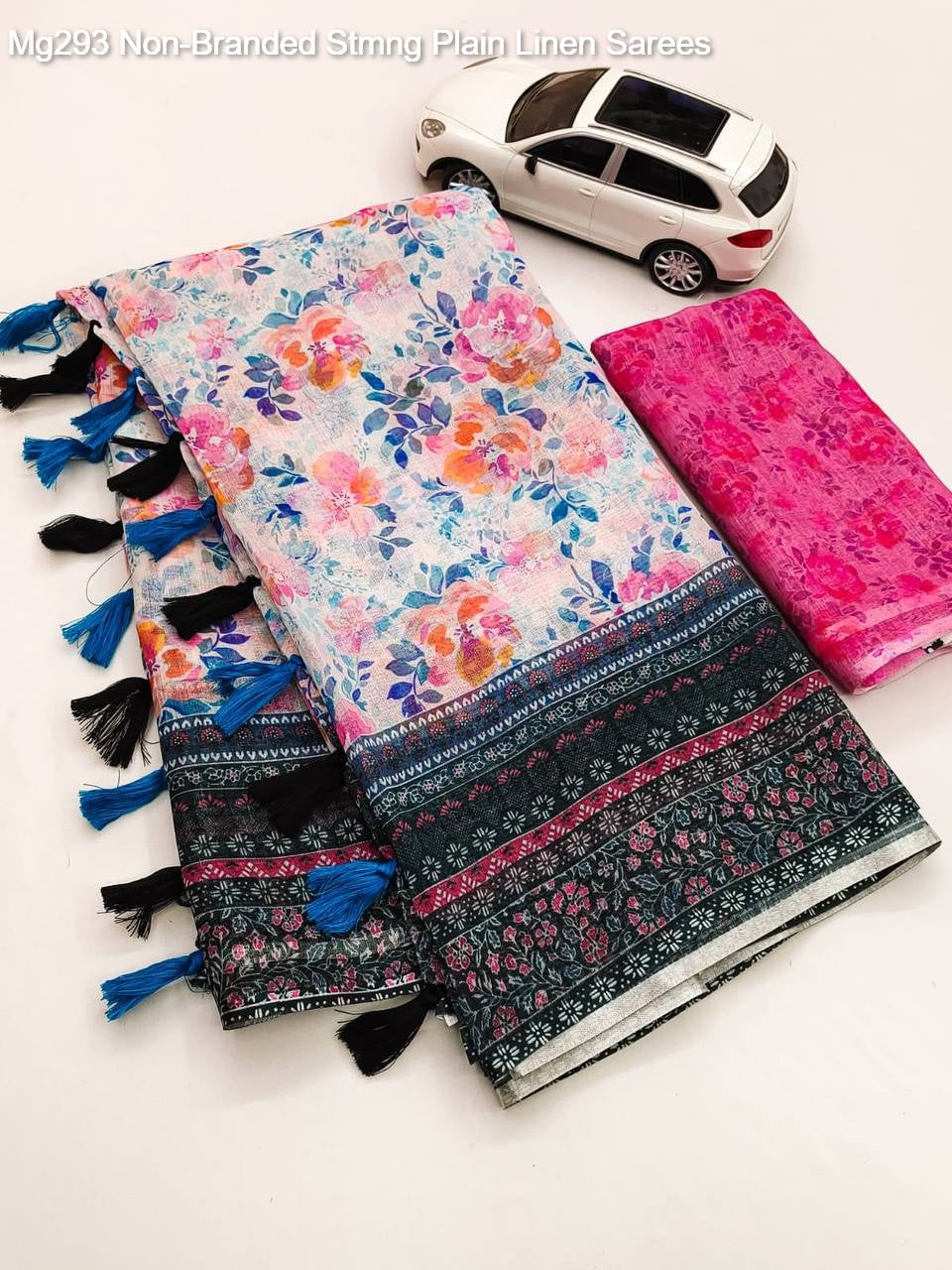 Mg293 Non-Branded Stmng Plain Linen Sarees