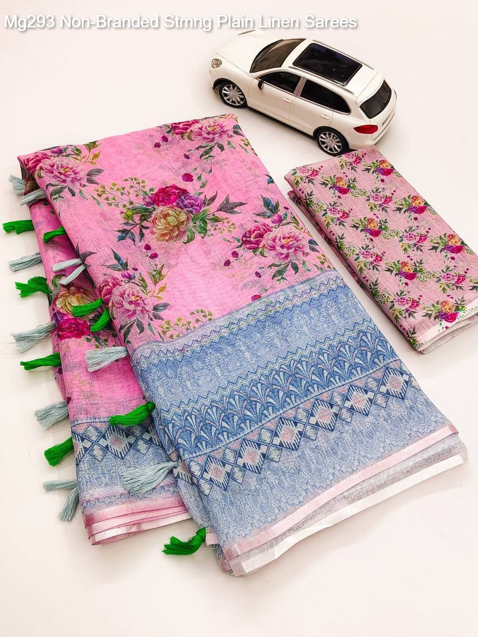 Mg293 Non-Branded Stmng Plain Linen Sarees