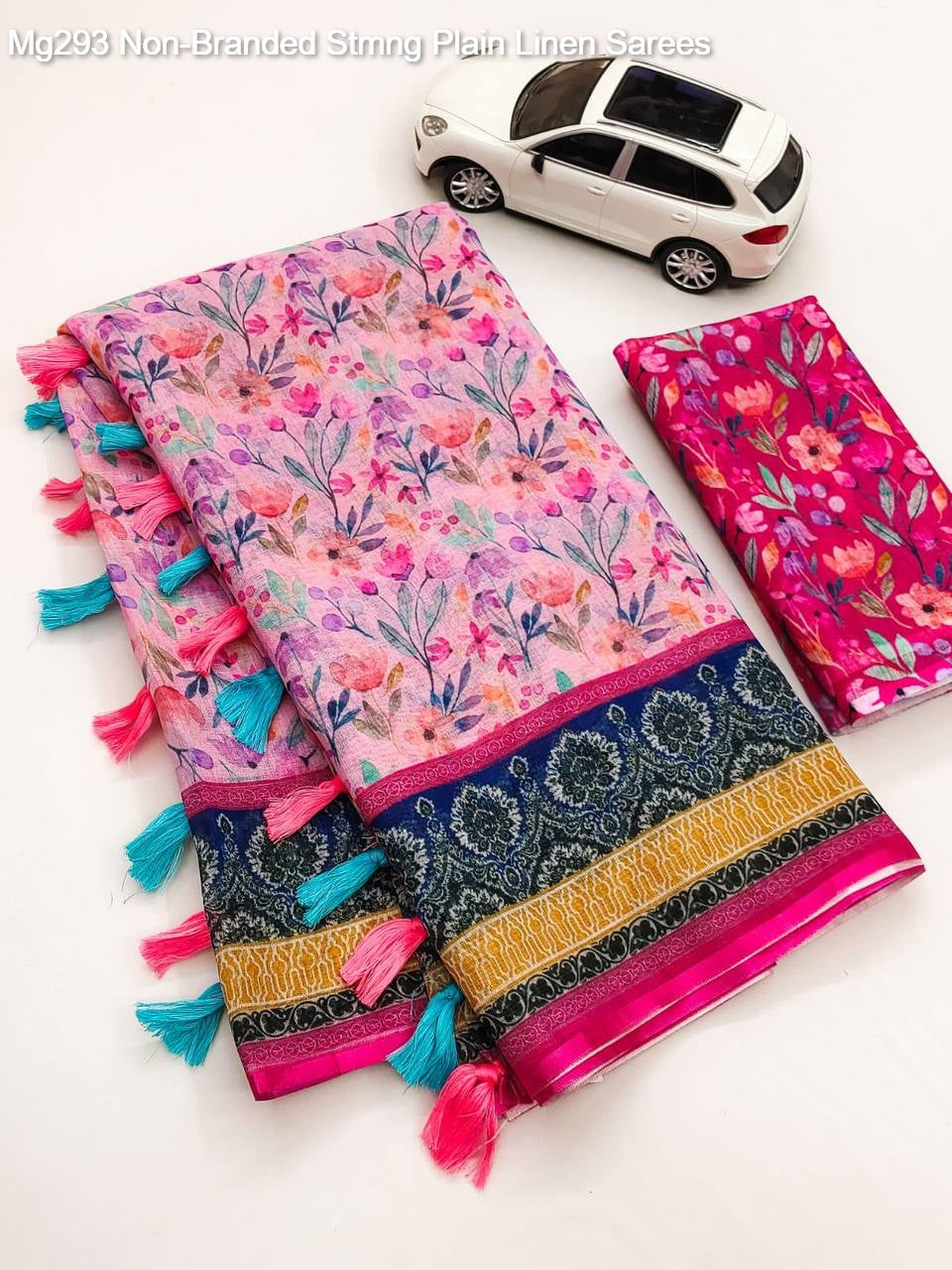 Mg293 Non-Branded Stmng Plain Linen Sarees