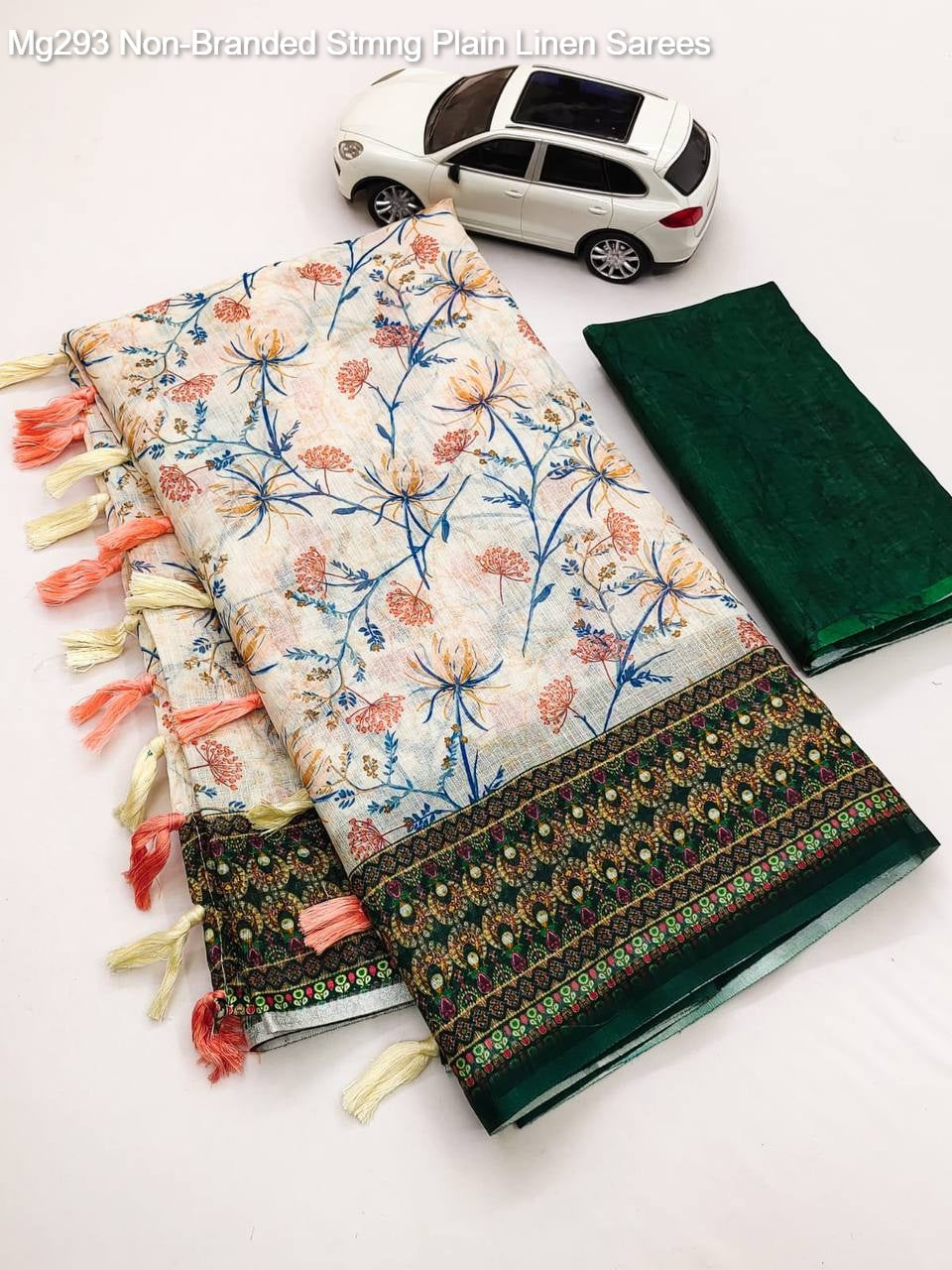 Mg293 Non-Branded Stmng Plain Linen Sarees