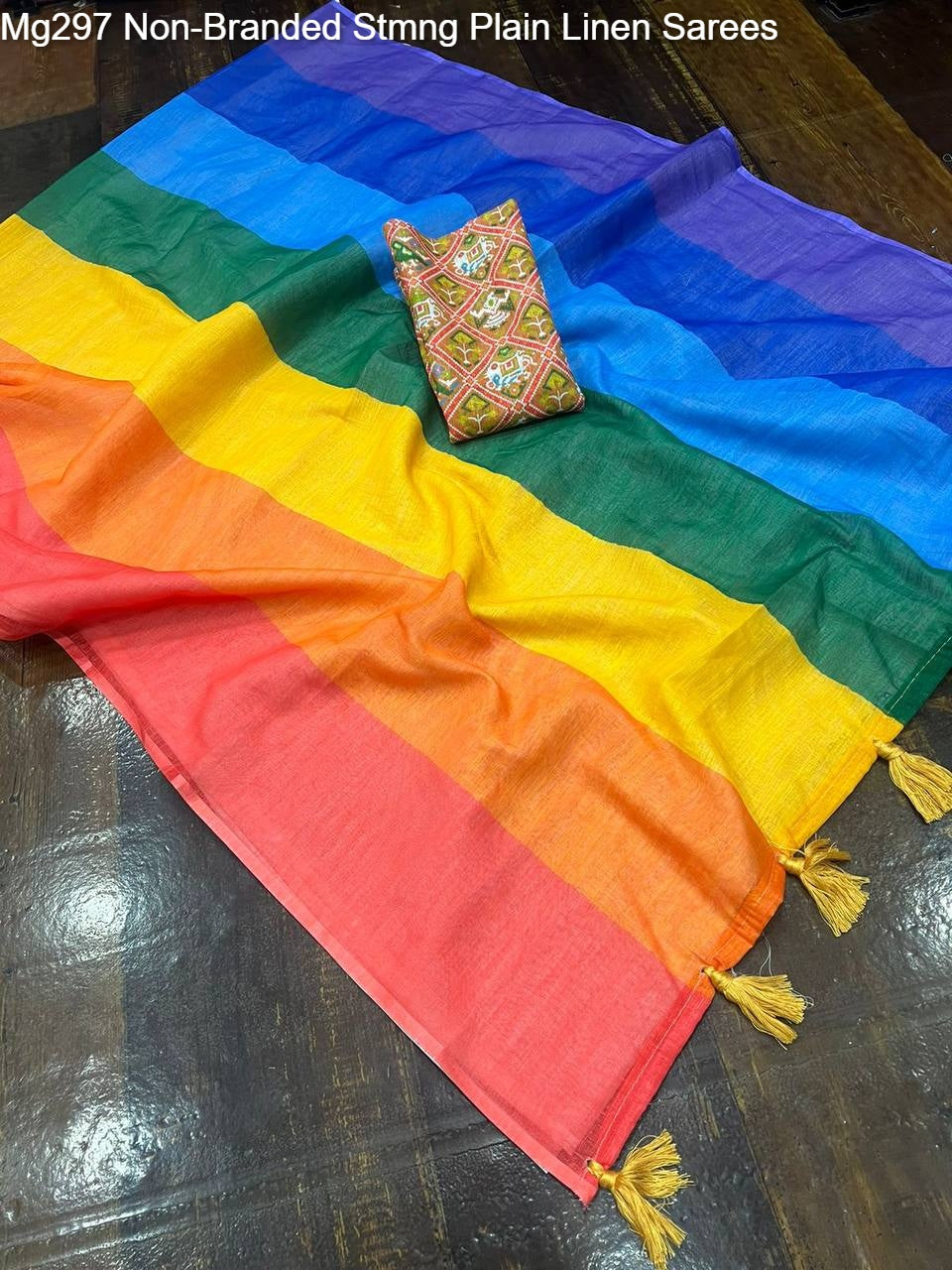 Mg297 Non-Branded Stmng Plain Linen Sarees