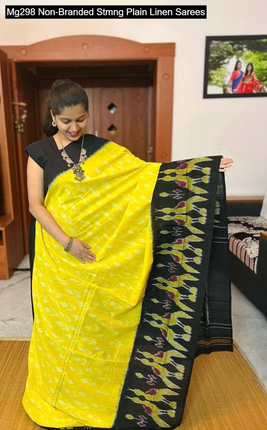 Mg298 Non-Branded Stmng Plain Linen Sarees