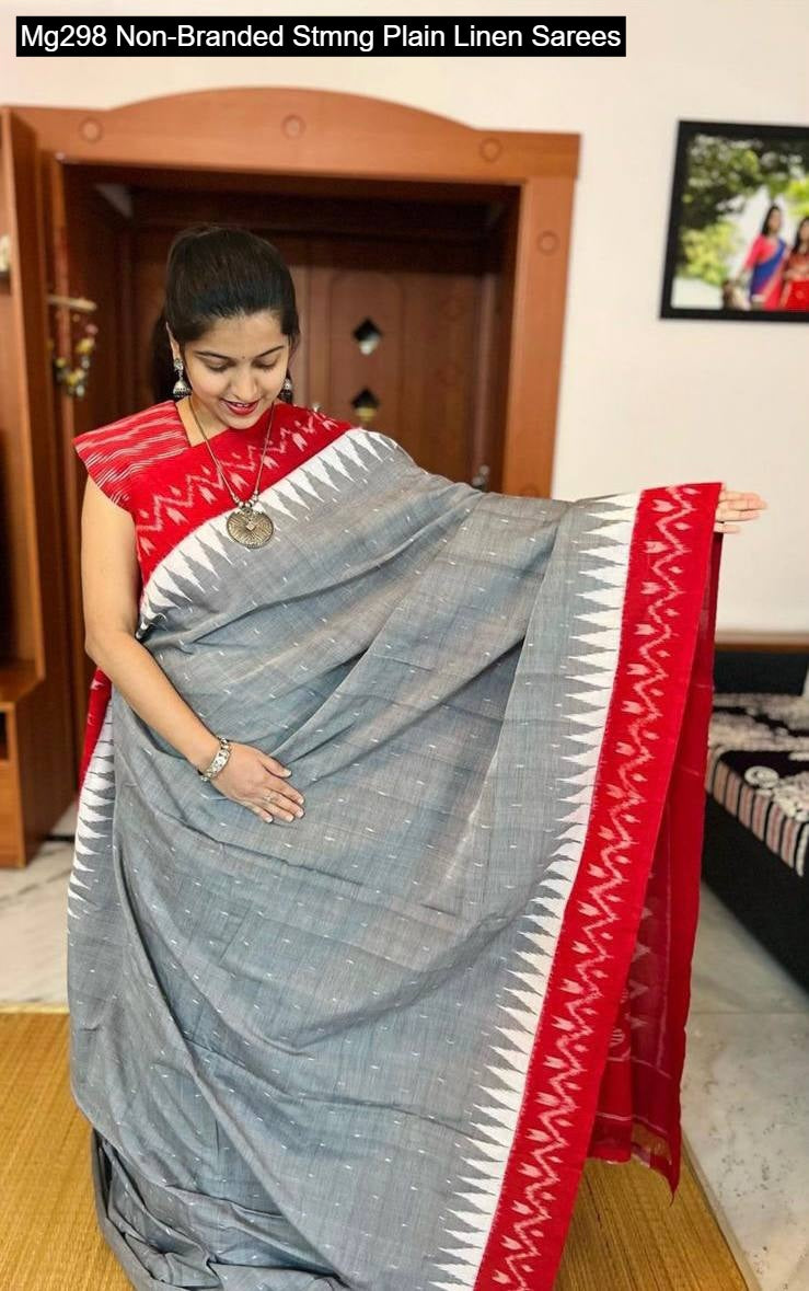 Mg298 Non-Branded Stmng Plain Linen Sarees