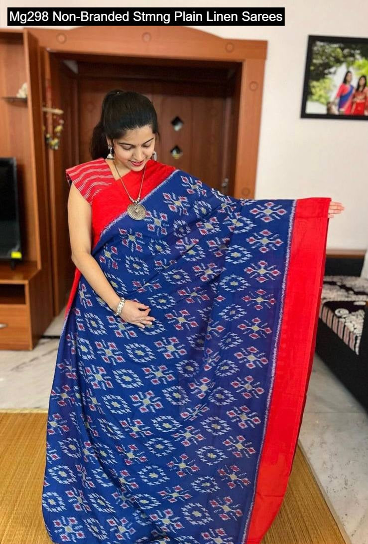 Mg298 Non-Branded Stmng Plain Linen Sarees