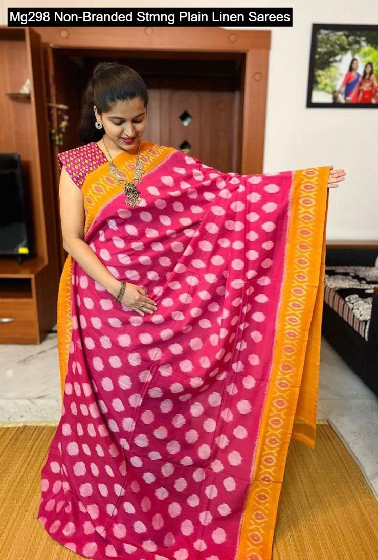 Mg298 Non-Branded Stmng Plain Linen Sarees