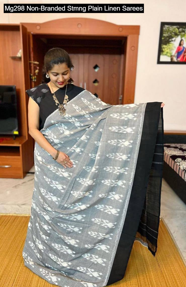 Mg298 Non-Branded Stmng Plain Linen Sarees