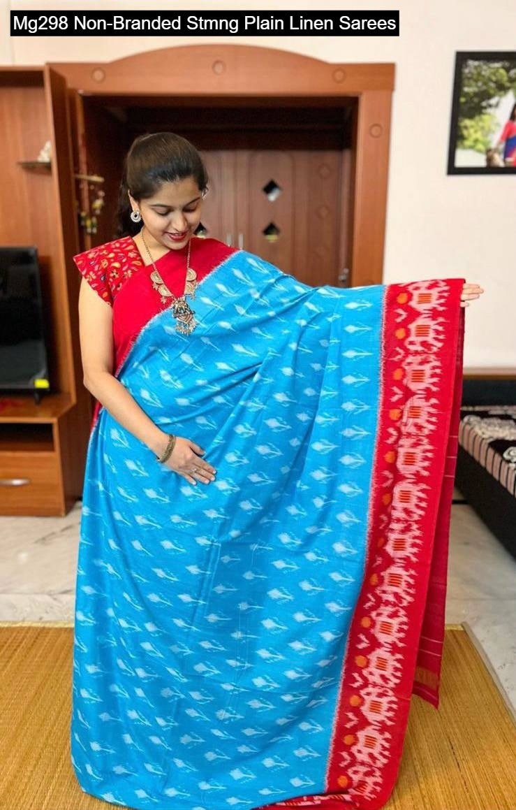 Mg298 Non-Branded Stmng Plain Linen Sarees