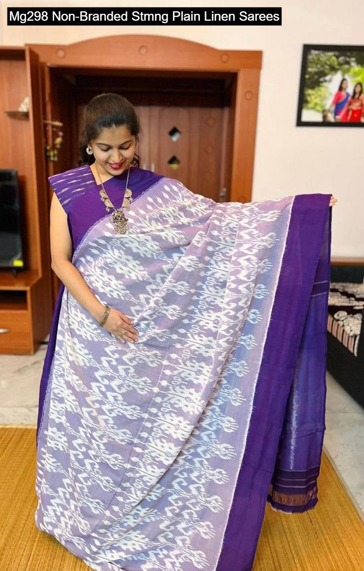 Mg298 Non-Branded Stmng Plain Linen Sarees