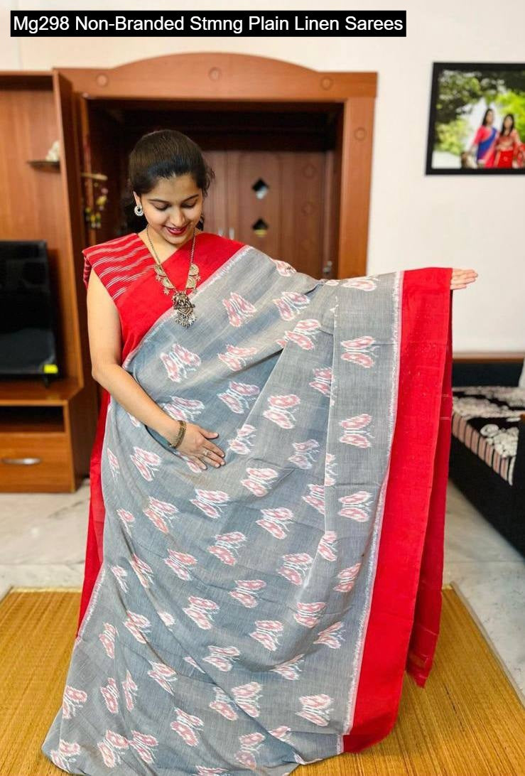 Mg298 Non-Branded Stmng Plain Linen Sarees