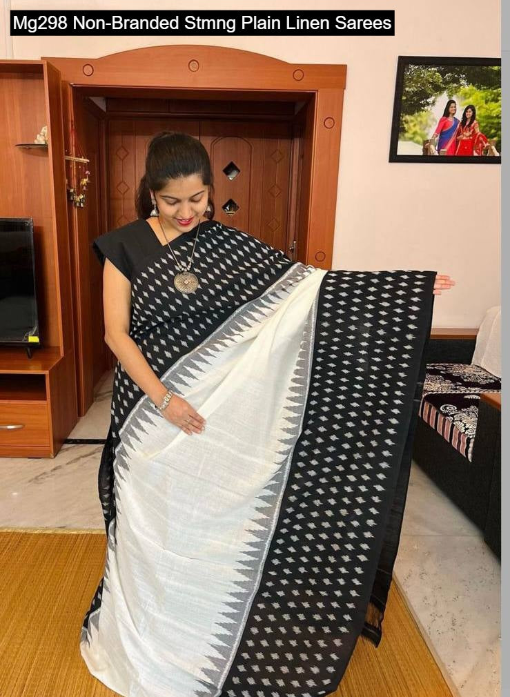 Mg298 Non-Branded Stmng Plain Linen Sarees