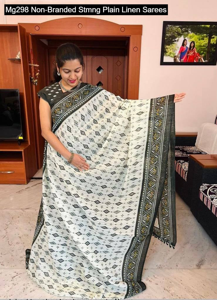 Mg298 Non-Branded Stmng Plain Linen Sarees
