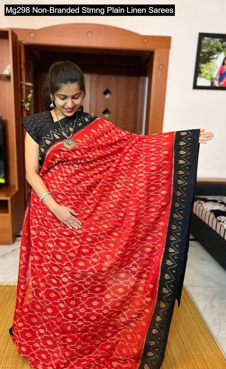 Mg298 Non-Branded Stmng Plain Linen Sarees