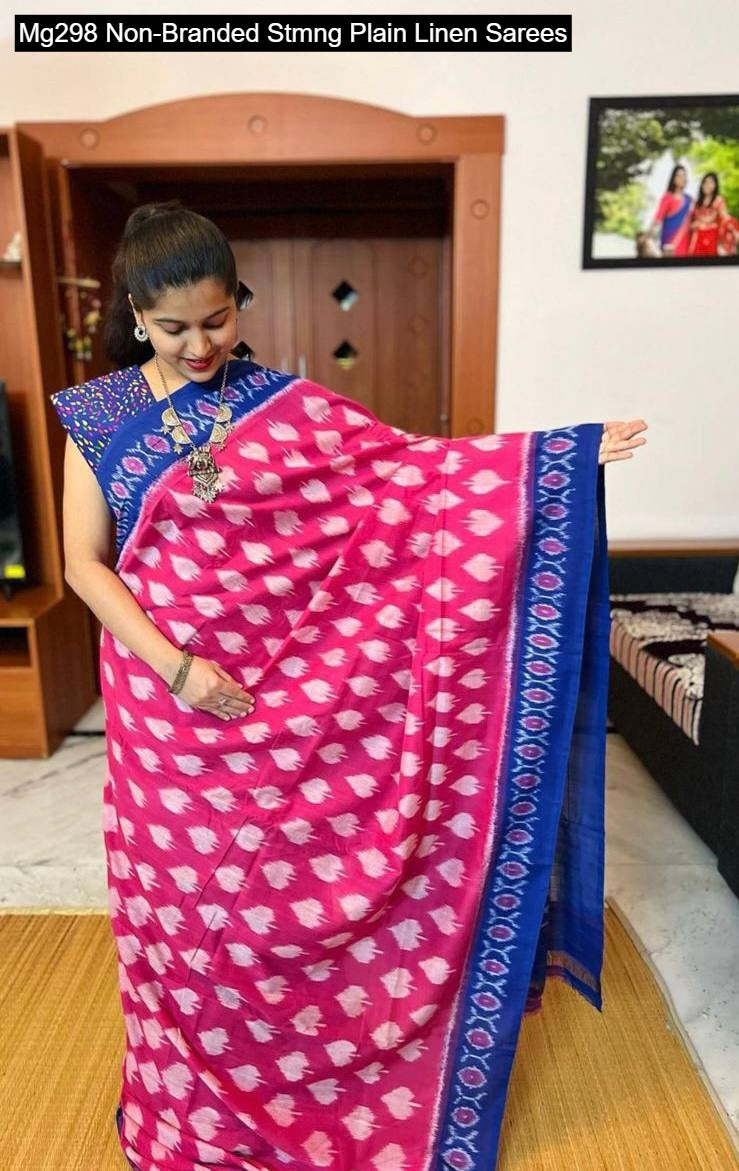 Mg298 Non-Branded Stmng Plain Linen Sarees
