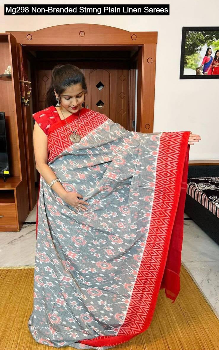 Mg298 Non-Branded Stmng Plain Linen Sarees