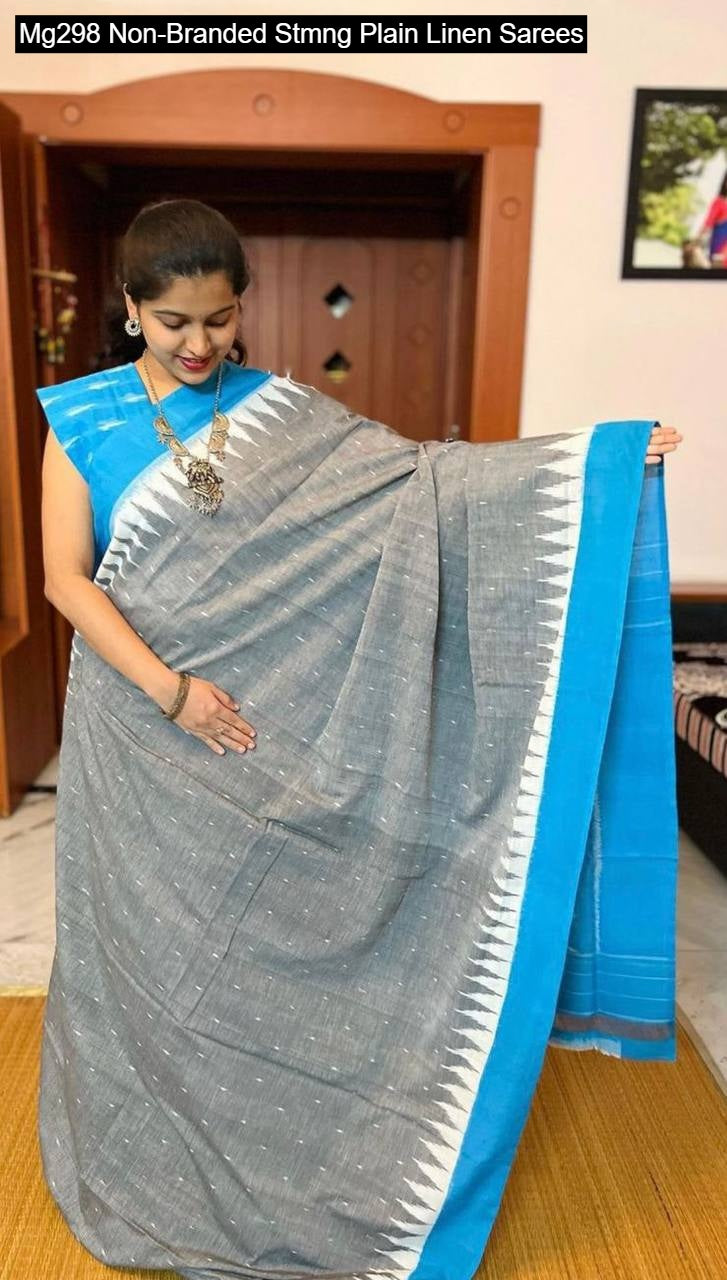 Mg298 Non-Branded Stmng Plain Linen Sarees