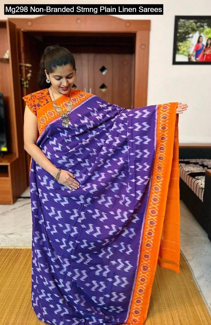 Mg298 Non-Branded Stmng Plain Linen Sarees