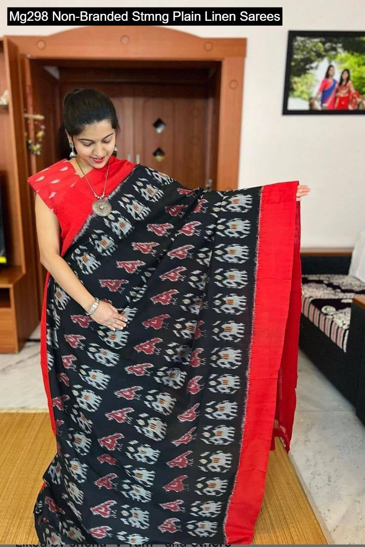 Mg298 Non-Branded Stmng Plain Linen Sarees