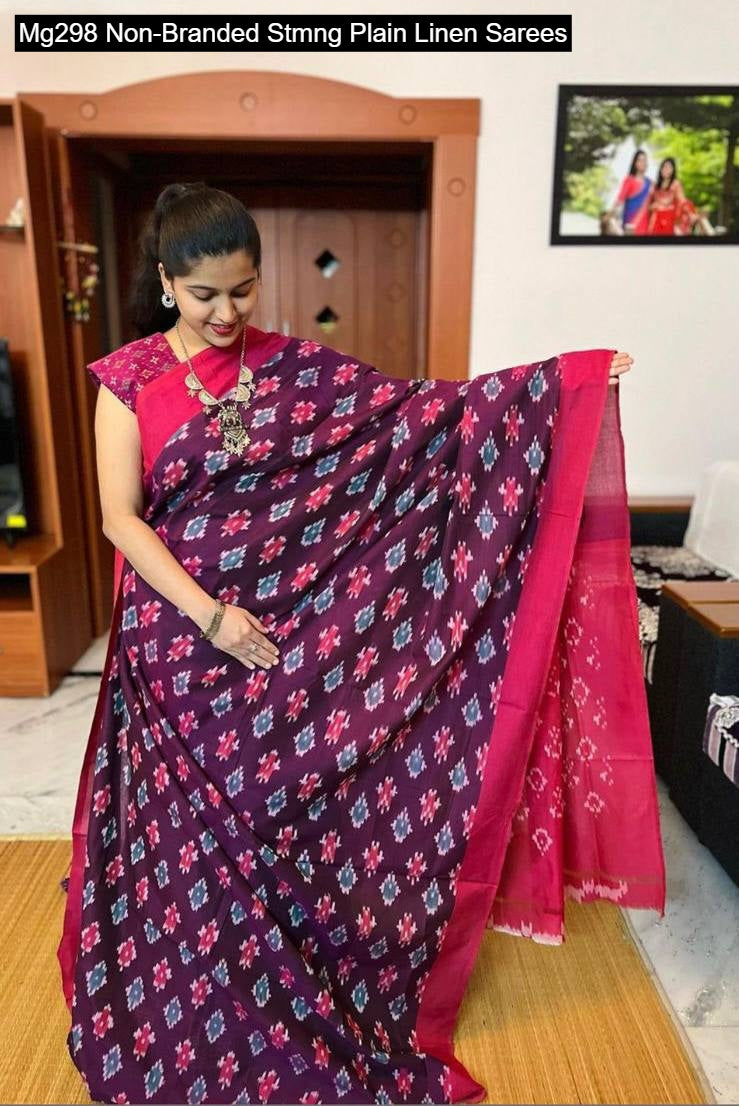 Mg298 Non-Branded Stmng Plain Linen Sarees