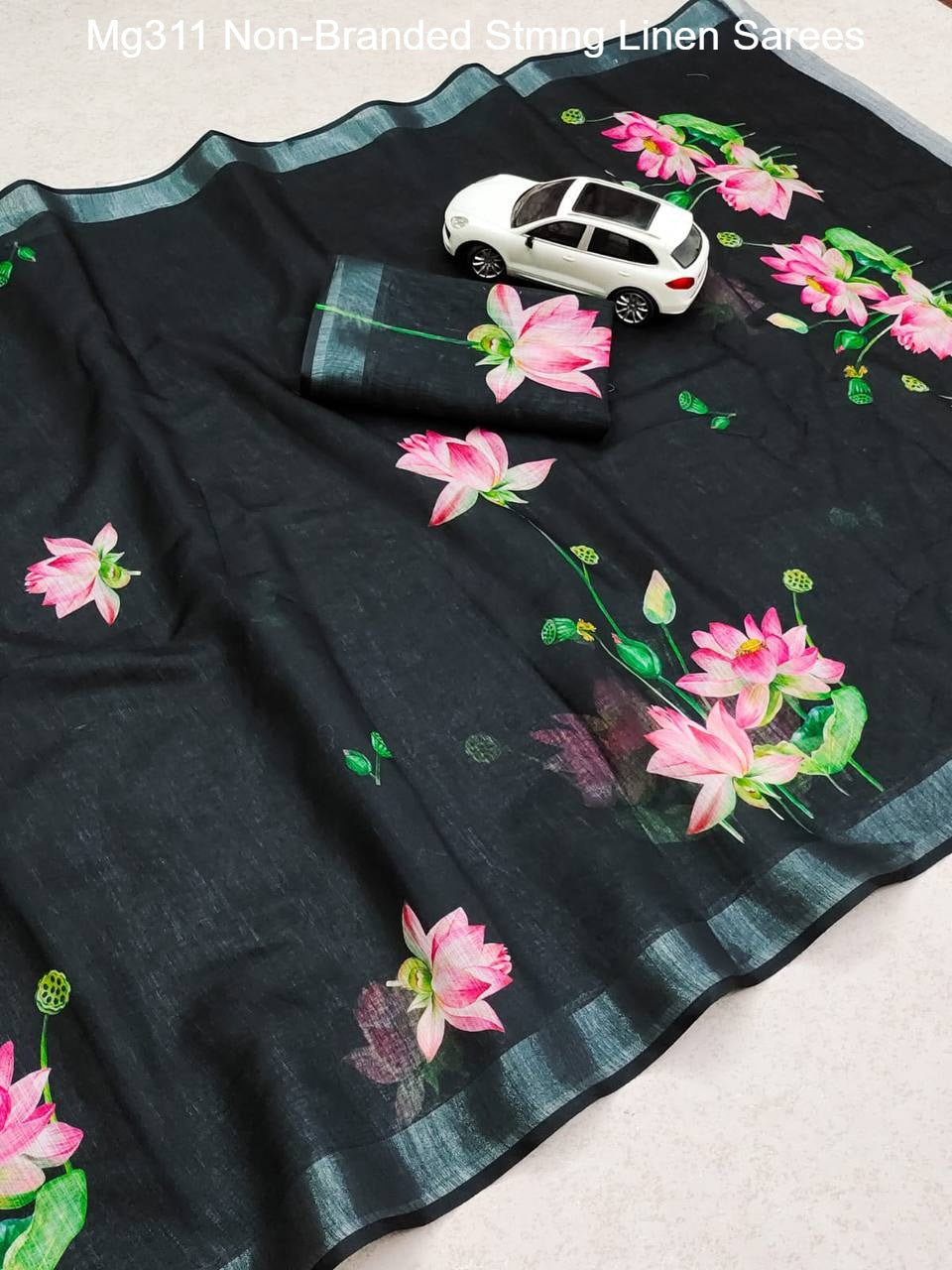 Mg311 Non-Branded Stmng Linen Sarees