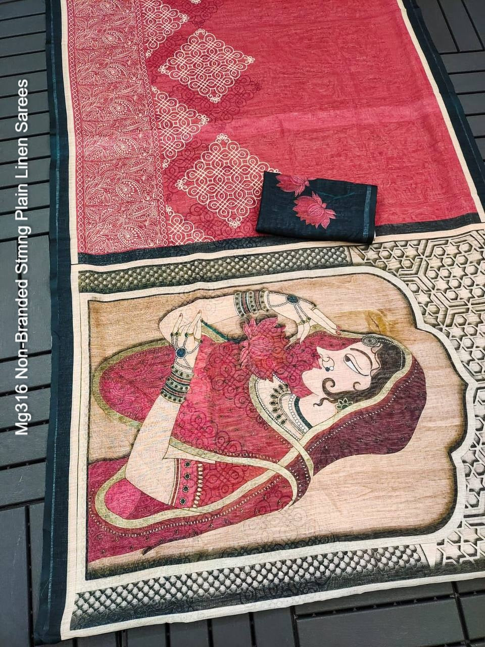 Mg316 Non-Branded Stmng Plain Linen Sarees